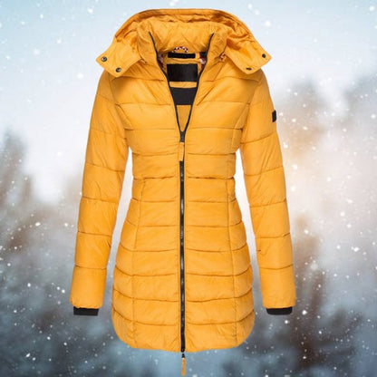 Titel: Women's Longline Quilted Puffer Jacket with Hood