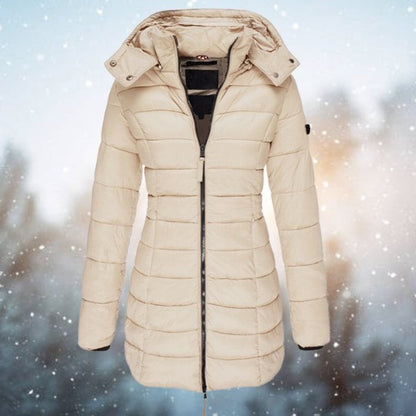 Titel: Women's Longline Quilted Puffer Jacket with Hood