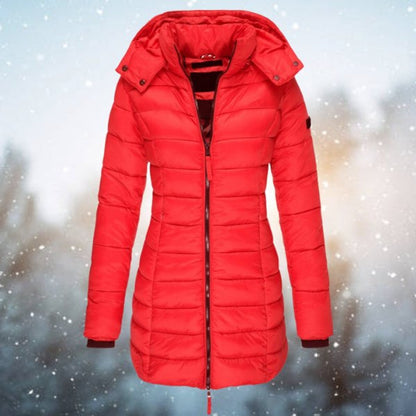Titel: Women's Longline Quilted Puffer Jacket with Hood