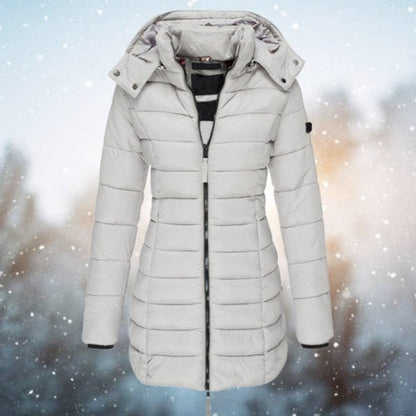 Titel: Women's Longline Quilted Puffer Jacket with Hood