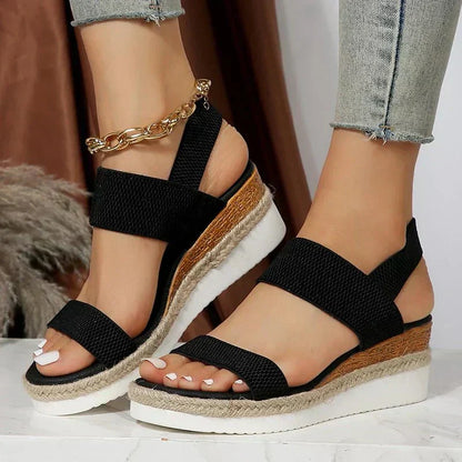 Platform Espadrille Wedge Sandals With Stretch Bands