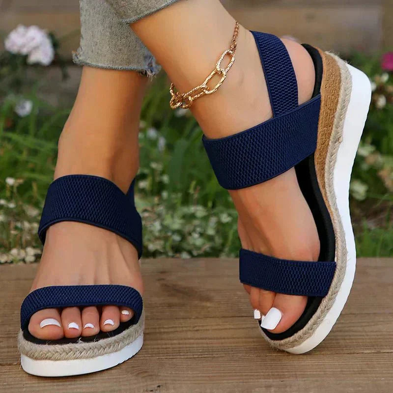 Platform Espadrille Wedge Sandals With Stretch Bands