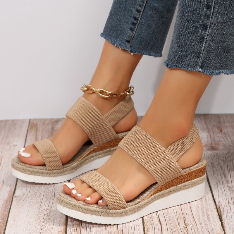 Platform Espadrille Wedge Sandals With Stretch Bands