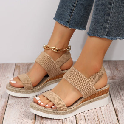 Platform Espadrille Wedge Sandals With Stretch Bands
