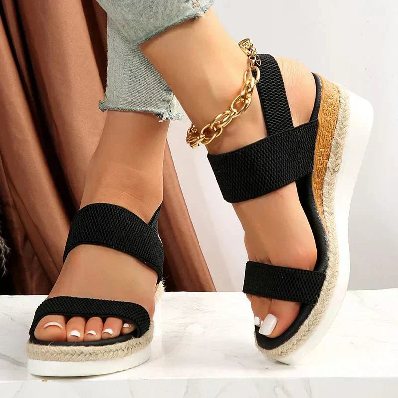 Platform Espadrille Wedge Sandals With Stretch Bands