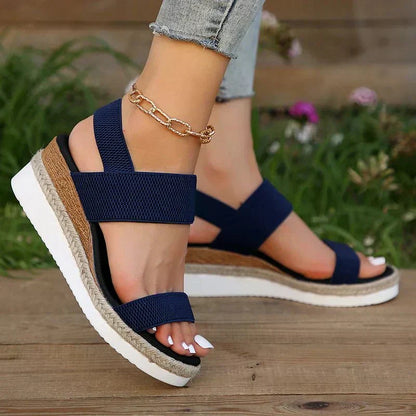 Platform Espadrille Wedge Sandals With Stretch Bands