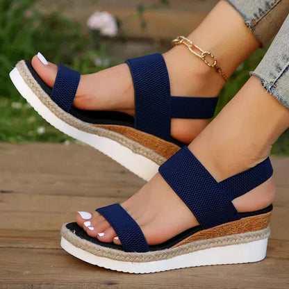 Platform Espadrille Wedge Sandals With Stretch Bands