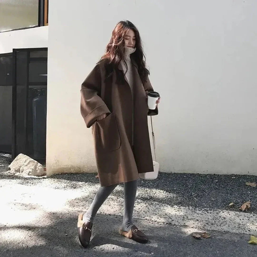 Women's Oversized Cocoon Coat with Patch Pockets