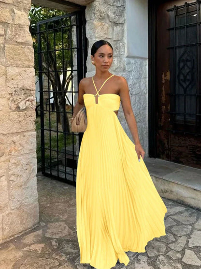 Pleated Halter Maxi Dress With Side Cut-Outs