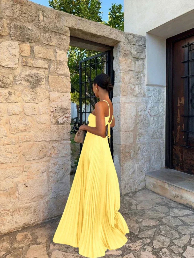 Pleated Halter Maxi Dress With Side Cut-Outs