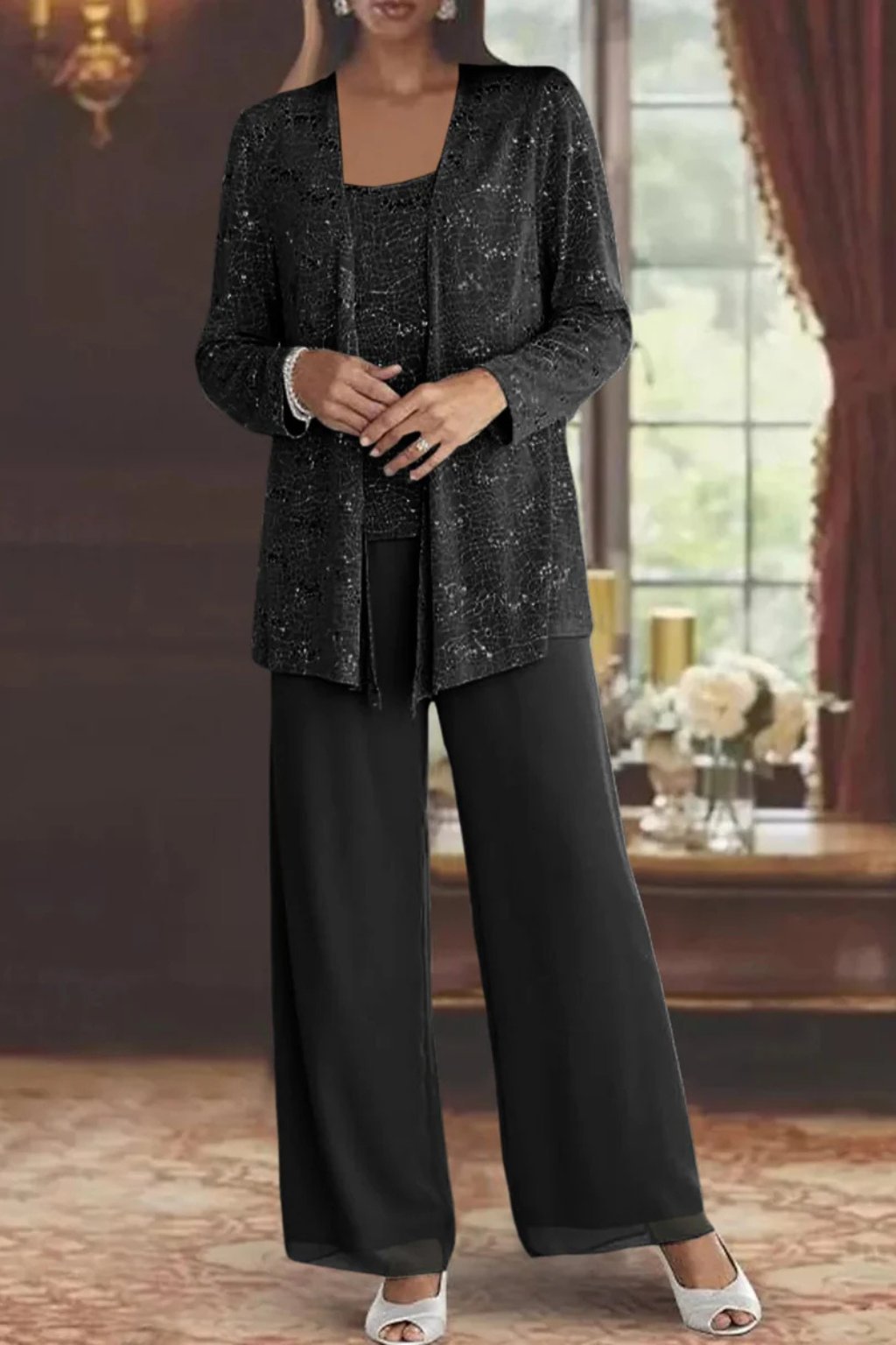 Women's Sequin Three-Piece Trouser Set