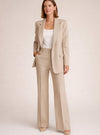 Women's Single-Button Blazer and Wide-Leg Flare Trousers Set