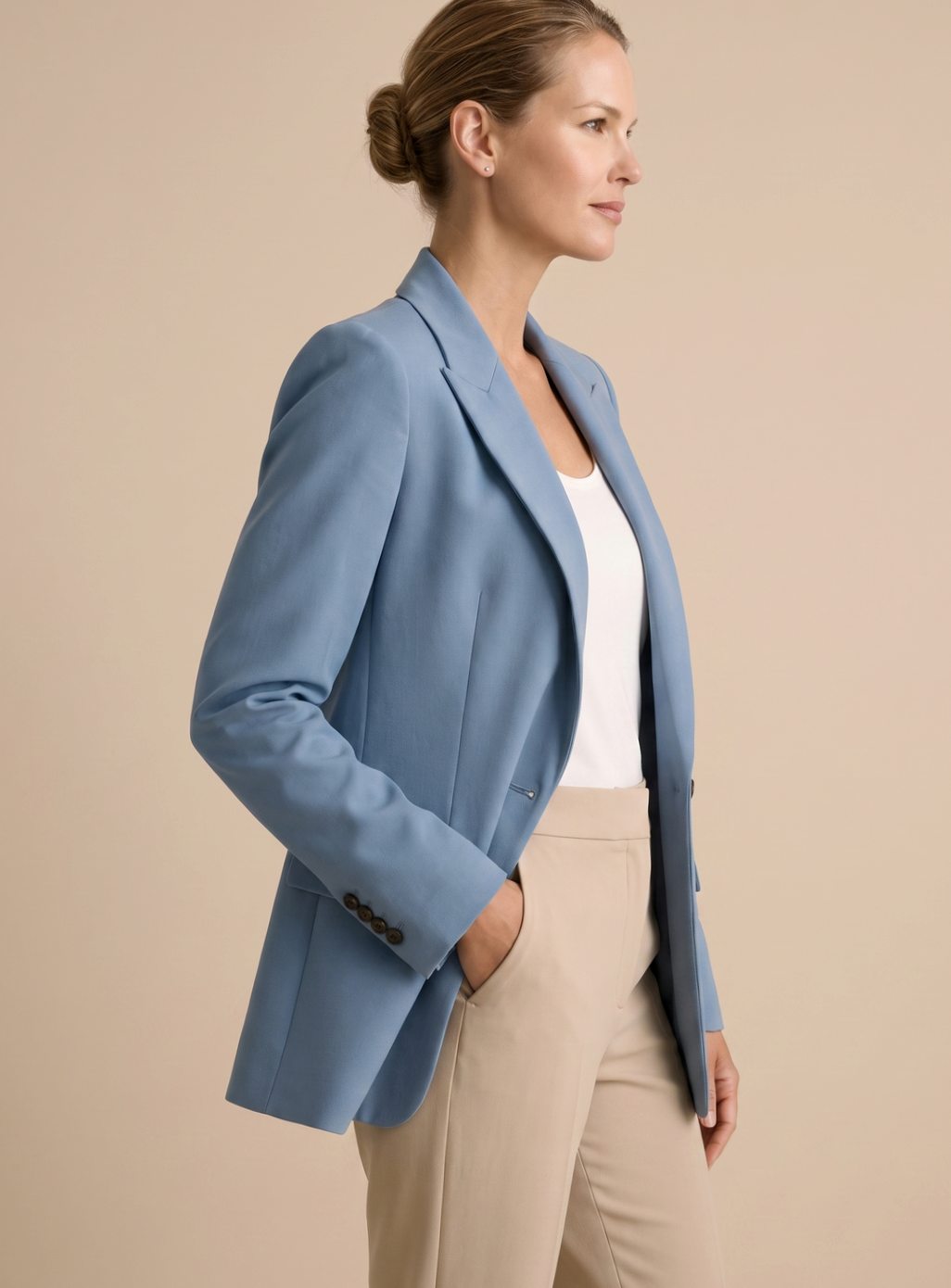 Women's Single-Button Blazer and Wide-Leg Flare Trousers Set