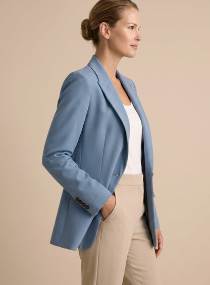 Women's Single-Button Blazer and Wide-Leg Flare Trousers Set