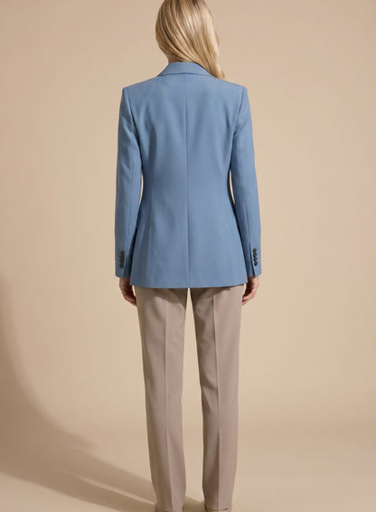 Women's Single-Button Blazer and Wide-Leg Flare Trousers Set