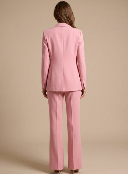 Women's Single-Button Blazer and Wide-Leg Flare Trousers Set