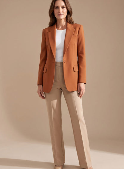 Women's Single-Button Blazer and Wide-Leg Flare Trousers Set