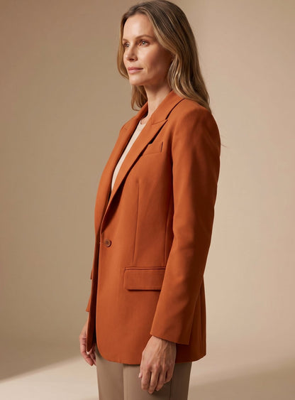 Women's Single-Button Blazer and Wide-Leg Flare Trousers Set