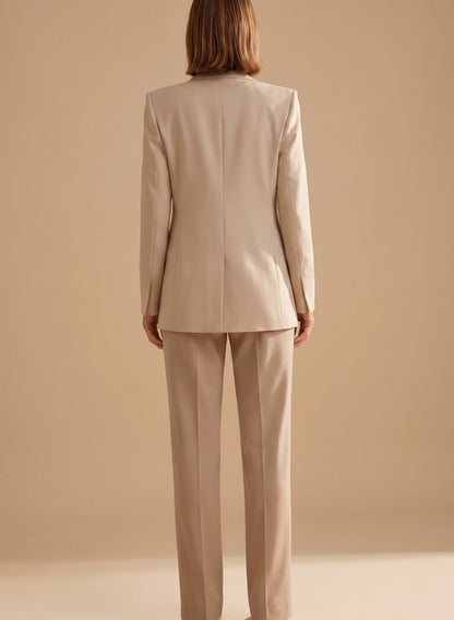 Women's Single-Button Blazer and Wide-Leg Flare Trousers Set