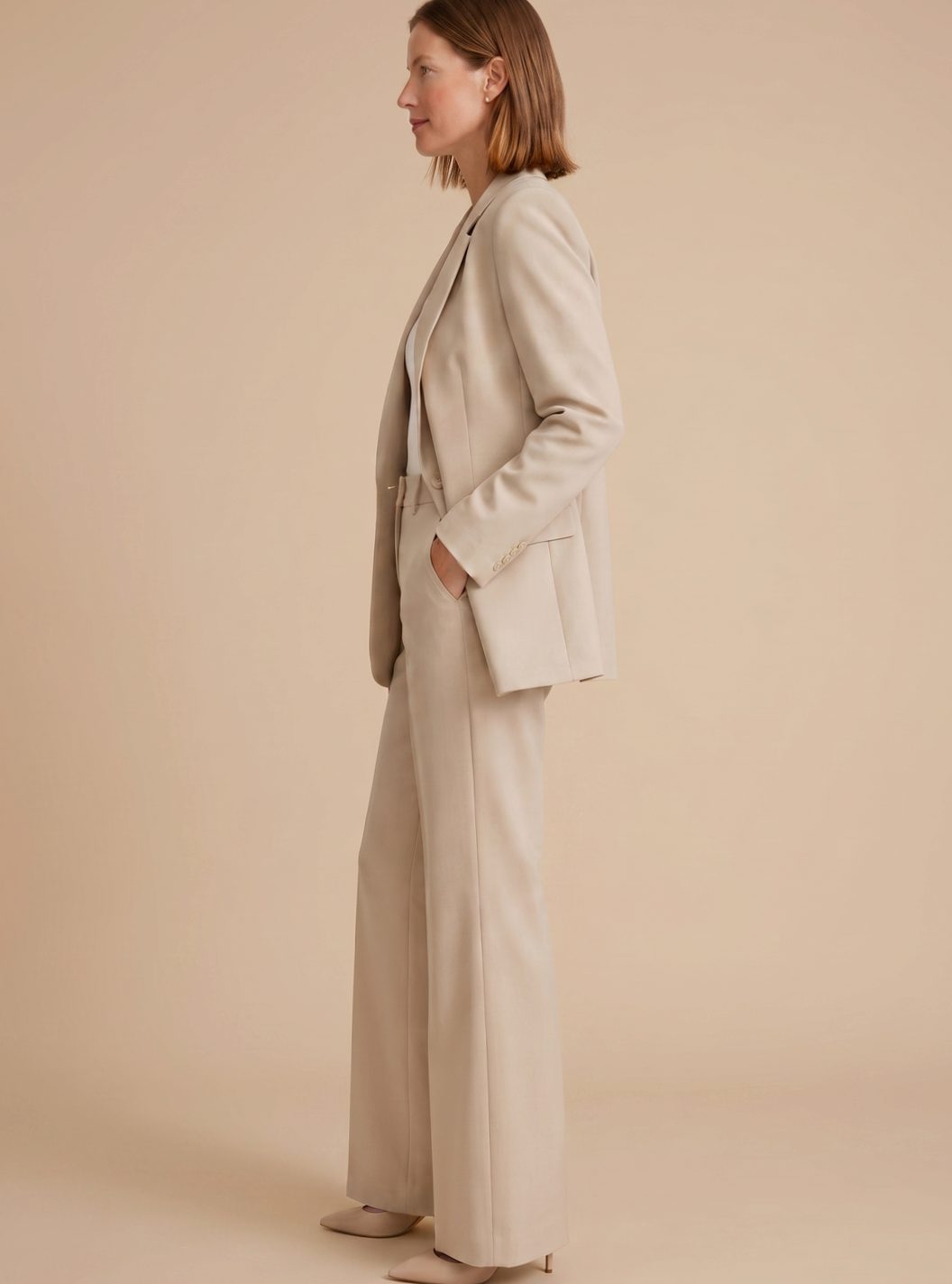 Women's Single-Button Blazer and Wide-Leg Flare Trousers Set
