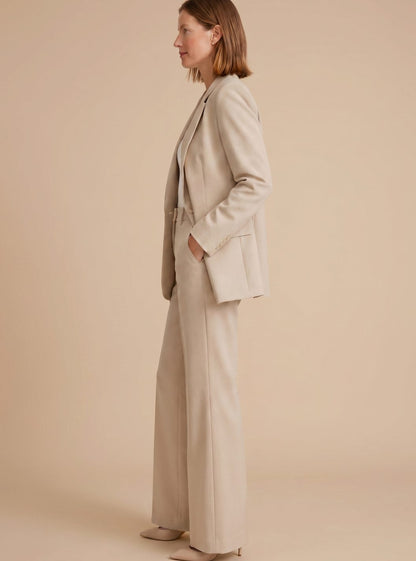 Women's Single-Button Blazer and Wide-Leg Flare Trousers Set