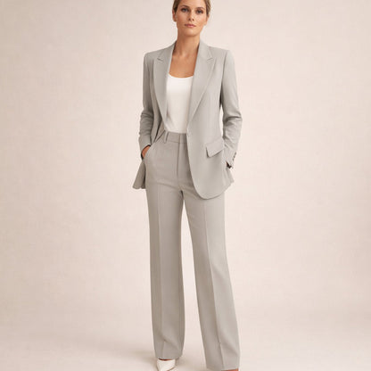 Women's Single-Button Blazer and Wide-Leg Flare Trousers Set