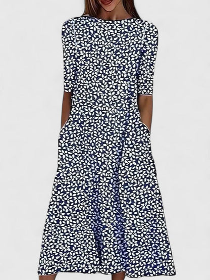 Floral Round Neck Midi Dress