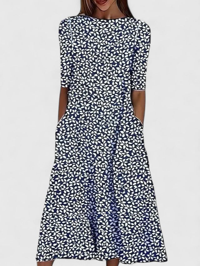 Floral Round Neck Midi Dress
